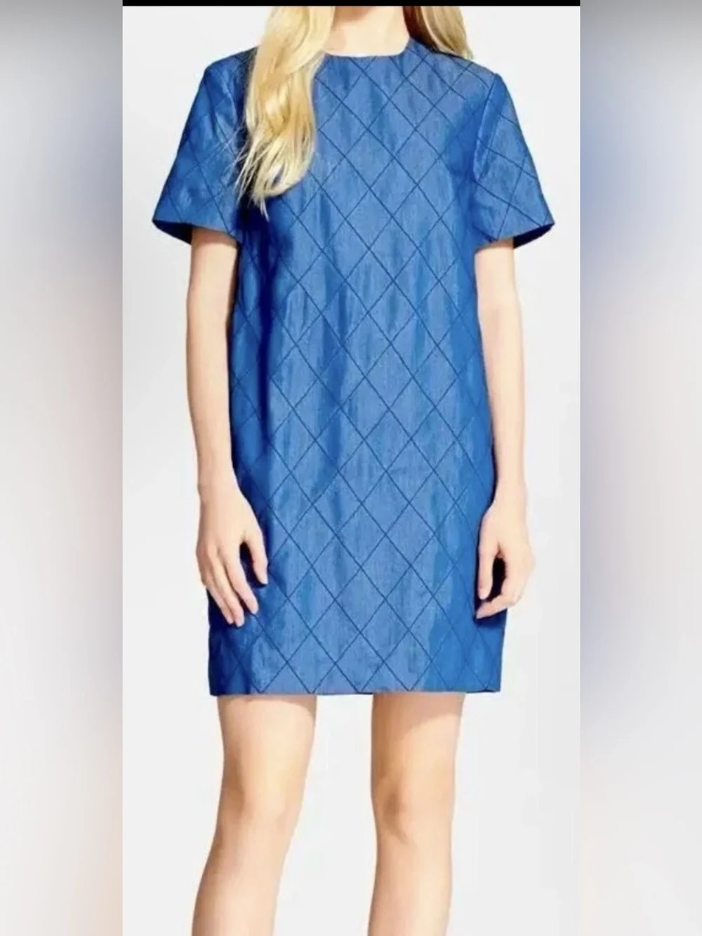 Kate Spade quilted chambray denim shift dress Diamond Stitch Pattern Size 6